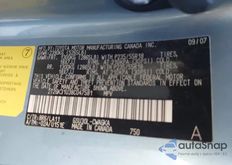 2008 Lexus Rx 350 z USA, uszkodzony, nr VIN 2T2GK31U38C047581